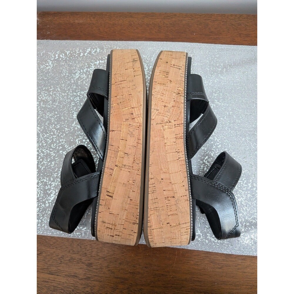 Franco Sarto Sandal Women's 7 M "Ozio" Black Faux Leather Platform Cork Coastal - Picture 10 of 10